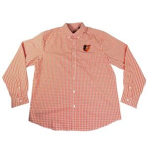 Antigua Mens XL Orange White Baltimore Orioles Long Sleeve Button Down Shirt NWT